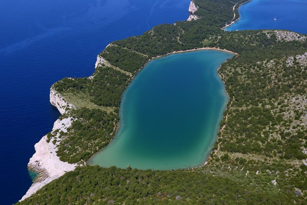 Salt lake Mir in Telascica Nature Park on Dugi Otok island